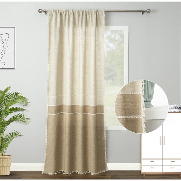 VOGOL‎ Linen Textured Boho Curtain Drape Panel W52 x L84 Inches Beige Cream - Picture 1 of 7